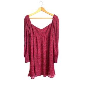 Charles Henry red long sleeve mini babydoll dress sweatheart neckline ruched Med